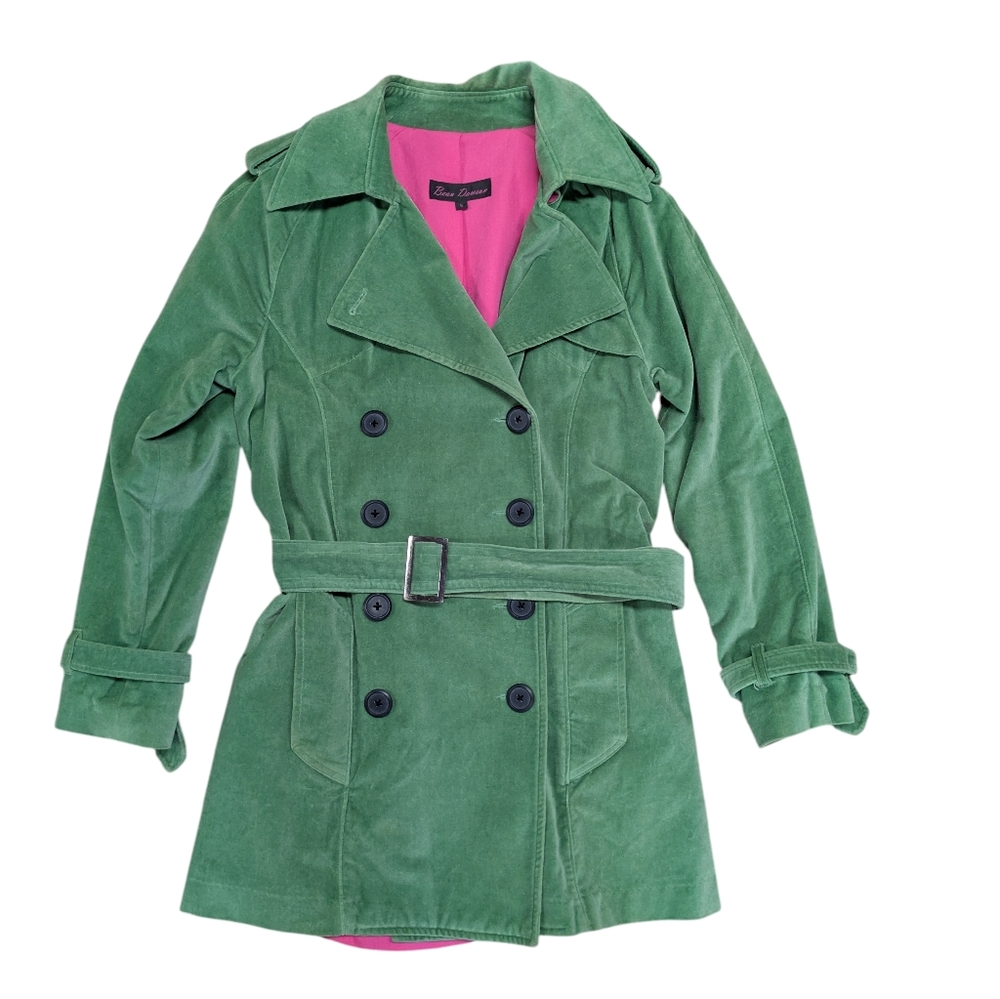 Beau Dawson Green Velvet Double Breasted Trenchcoat Size Small - Picture 11 of 11